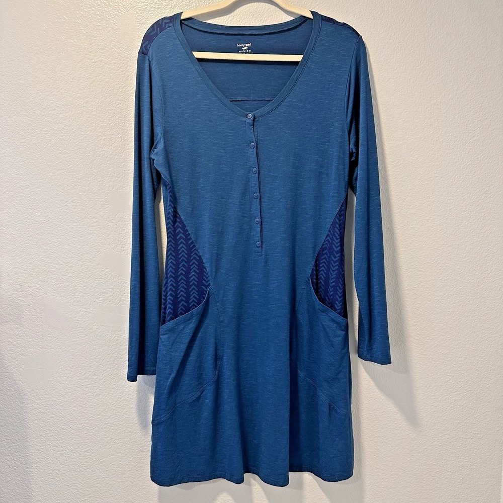 Horny‎ Toad Size-M Rooney Dress Long Sleeve Pocket Front Blue